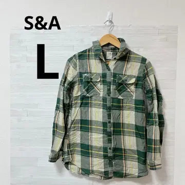 S&A [L] 코튼 100% 그린 계열 체크 셔츠
