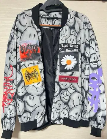 수입 스밀리 올 패턴 와펜 봄버 자켓 L 사이즈