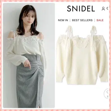 [ 새상품급 ] 레이스 트리밍 오프숄더 니트 풀오버 SNIDEL IVR