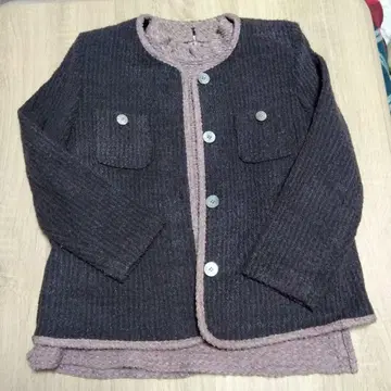 노카라 자켓 앙상블 다크 그레이 핑크