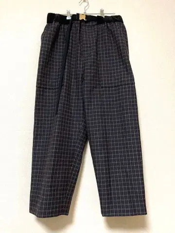 사카이 체크 벨티드 와이드 울 팬츠 남성용 올 패턴 2