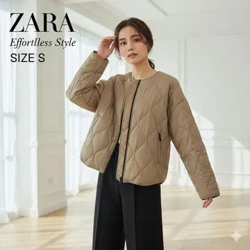 새상품급 자라 ZARA 퀼팅 재킷 S 베이지 노카라