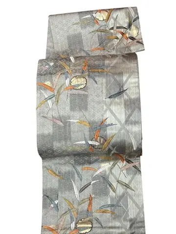 A41 미사용 새상품 전 통급 후쿠로 오비 풀꽃 달 문양지 순수 실크