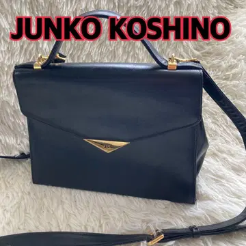 JUNKO KOSHINO 블랙 천연 가죽 핸드백 숄더백 2way