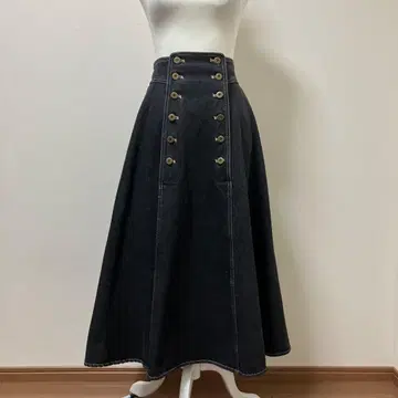 Another Angelus 데님 롱 스커트 더블 버튼 블랙 가을 겨울