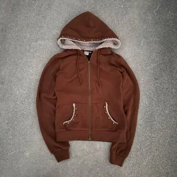 00s archive 스터드 더블 지퍼 후드티 브라운