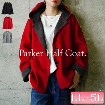 뒷배색 니트 후드 코트 블랙 4L 골드 재팬