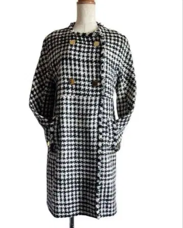 뮤베르 노카라 트위드 롱 코트 하운드투스 36/S