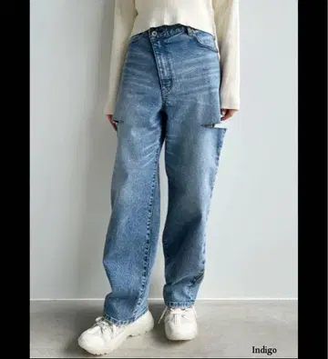 코코딜 리메이크 허리 슬릿 스트레치 데님 인디고 블루 M