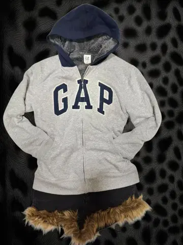 갭 Y2K 보아 지퍼 후드티 헤이세이 갸루 그레이 x 네이비