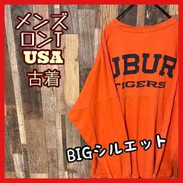 긴팔 티셔츠 남성용 프린트 오렌지 빅 루즈 XL 구제 의류 90s