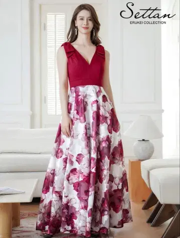 엘르케이 SETTAN] 와인 레드 x 화이트 어깨 리본 드레스