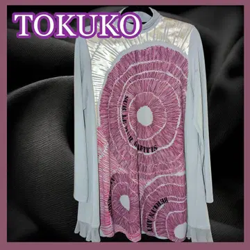 TOKUKO 튜닉 하이넥 A라인 체형 커버 프린트 패턴