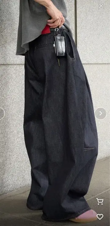 [ Perushu ] 하토메 루프 리지드 와이드 턱 데님 인디고 블루 L