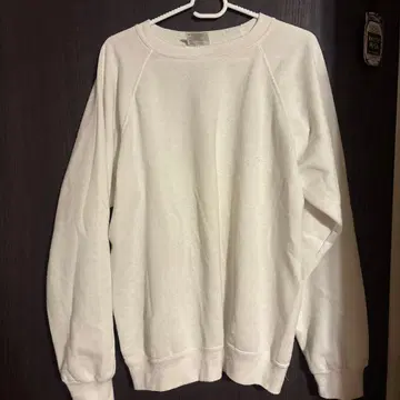 Hanes 화이트 래글런 슬리브 맨투맨