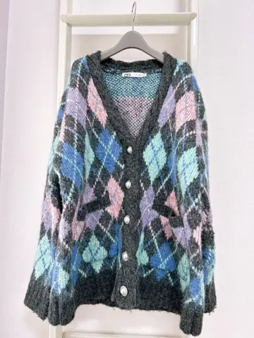 ZARA 자라 아가일 니트 가디건 S