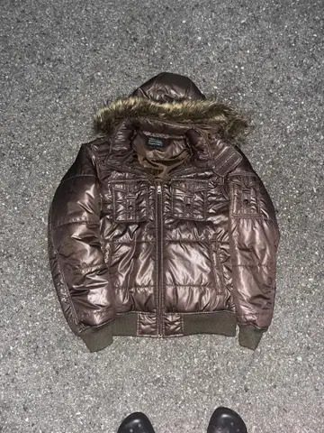 archive 퍼 다운 자켓 y2k 시크 스타일 광택 짧은 기장