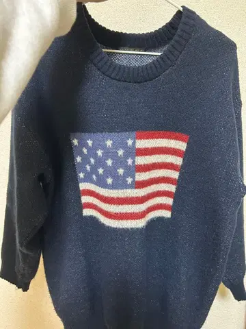 미국 국기 디자인 니트 스웨터 긴팔 네이비