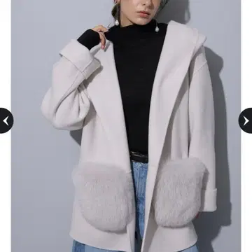 택 포함 새상품 Arpege story 퍼 후드 리버 코트 오프화이트