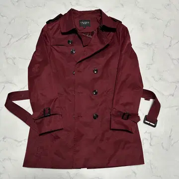 미사용급 새상품급 레어 컬러 더블 트렌치코트 보르도 빨간색 와인 레드 M