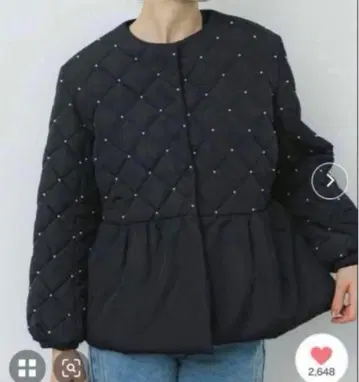 [ M 사이즈 ] coca 펄 퀼팅 페플럼 자켓 블랙