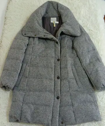 KUMIKYOKU 다운 코트 믹스 트위드 여배우 옷깃 실크 혼방