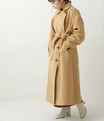 레이 카즌 체크 롱 코트 모듬 볼륨 스텐카라 코트 오렌지