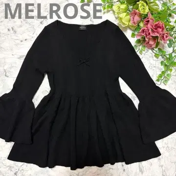 새상품급 멜로즈 니트 스웨터 V넥 프릴 울 캐시미어 블랙