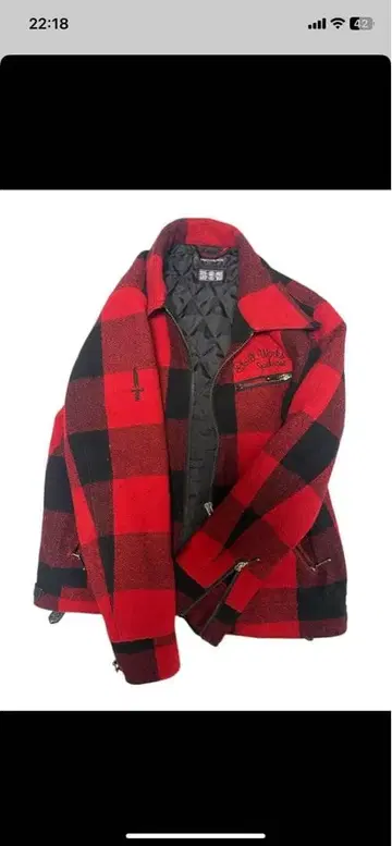 빨간색과 블랙 체크 라이더 자켓
