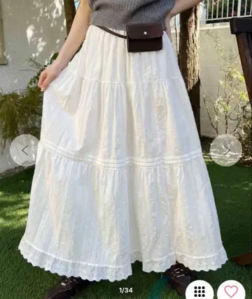 WC 코튼 레이스 플레어 롱 스커트