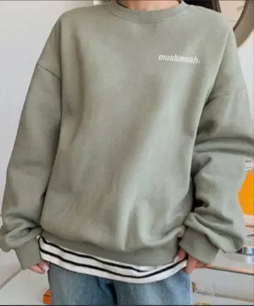 muahmuah 속기모 맨투맨 카키