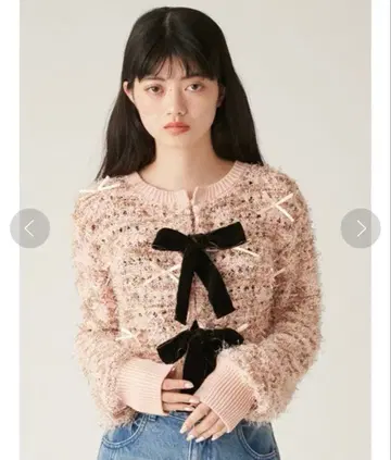 LILY BROWN 벨로아 리본 가디건