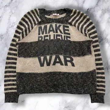 이탈리아제 로고 니트 M 보더 무늬 알파카 혼방 숏 기장 y2k