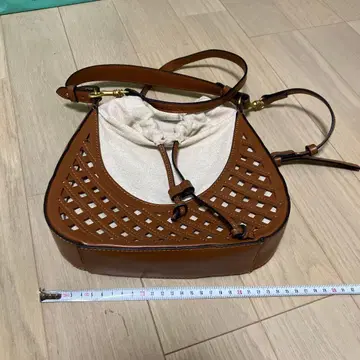 브라운 가죽 메쉬 숄더백