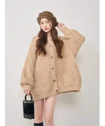 다리치 몰 볼륨 니트 가디건 브라운