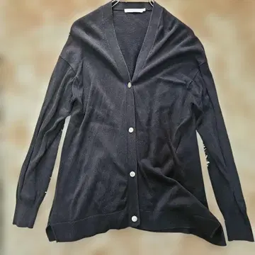 아메리칸 홀릭 다크 네이비 V넥 가디건 면 레이온