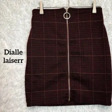 다이얼 라이센/링 지퍼 체크 무늬 사다리꼴 미니 스커트 버건디 M