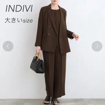 새상품급 INDIVI 인디비 워셔블 센터 프레스 와이드 팬츠 15호