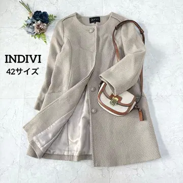 INDIVI 노카라 울 코트 그레이지 42사이즈 울 100%