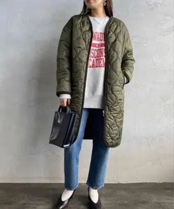 If Ready Made 퀼팅 롱 자켓 올리브 그린