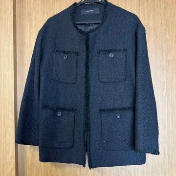 저널 스탠다드 노카라 자켓 블랙 트위드