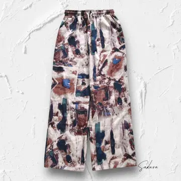 Y5855 올 패턴 이지 팬츠 아트 프린트 와이드 팬츠 허리밴딩 L
