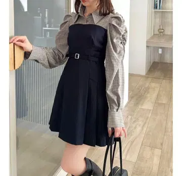 dazzlin 긴팔 셔츠 레이어드 미니 원피스