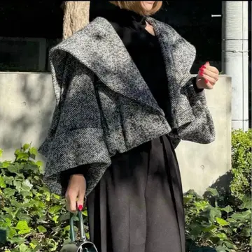 시뉴cygne 빅 칼라 숏코트 네프 트위드