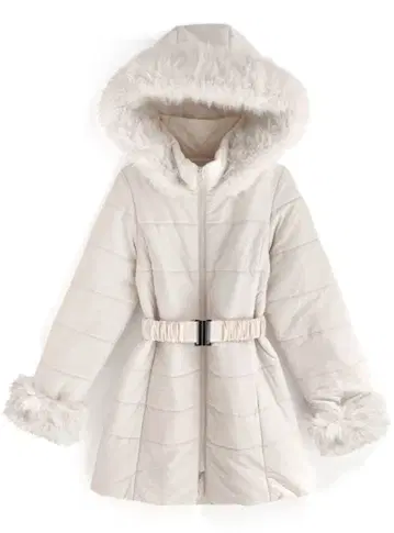 화이트 후드 부착 다운 자켓