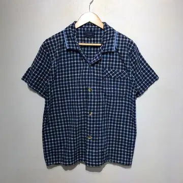 VIGOUR 반팔 셔츠 블루 체크 무늬