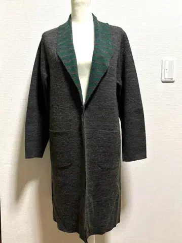 [슈퍼 하카] 리버서블 그린과 그레이 스트라이프 롱 코트 FREE 사이즈