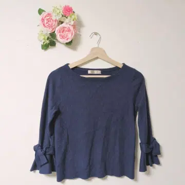 새상품급 아푸와이저 리셰 리본 포함 네이비 긴팔 니트 [2/M]