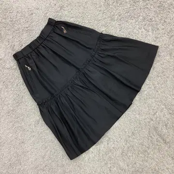 코투 2단 캉캉 스커트 지퍼 포켓 실크 100% 블랙(38)