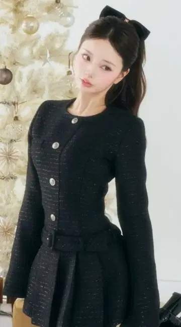 박스 플리츠 트위드 미니 원피스 블랙 free Darich